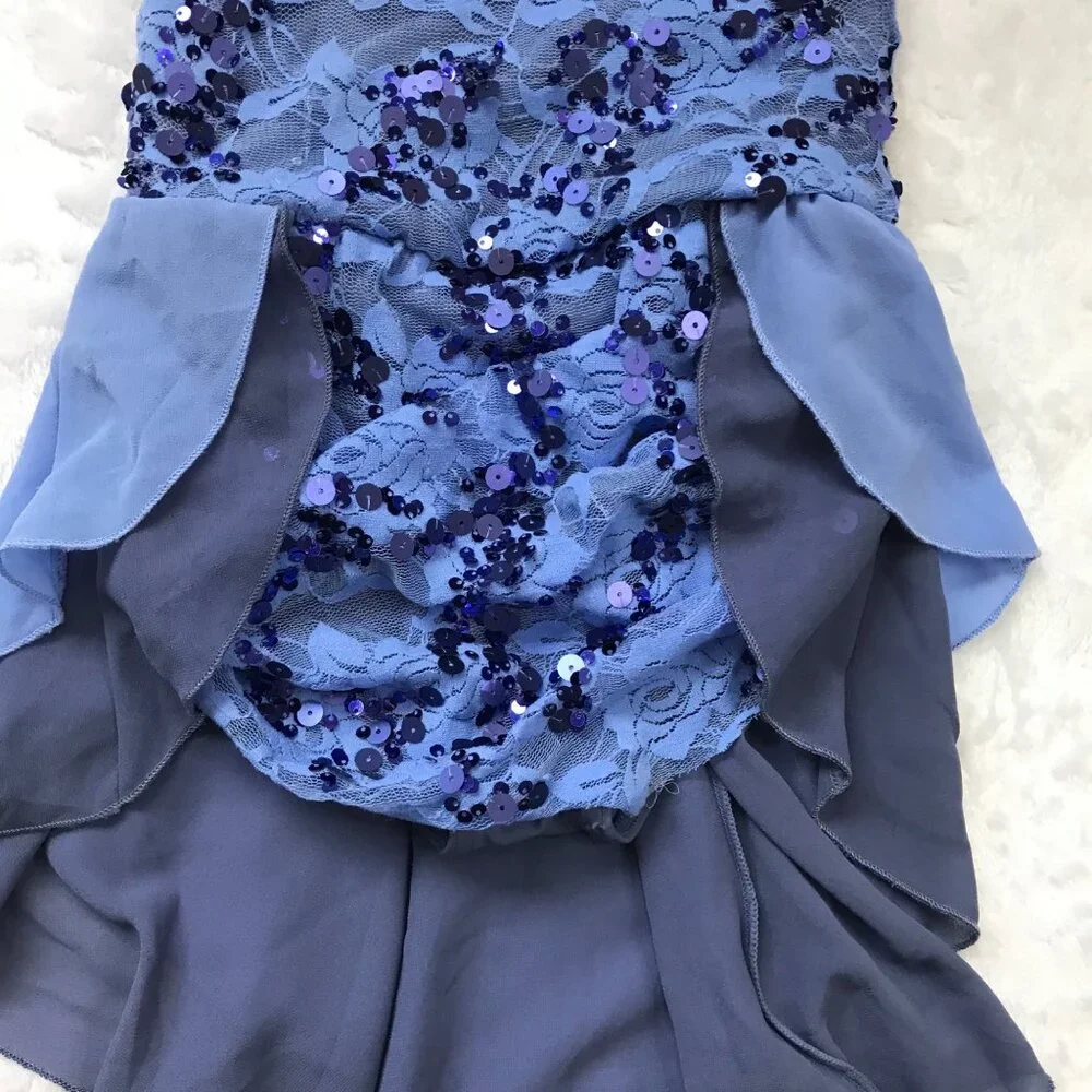 Weissman Dance Costume Girls Size IC (6X/7) Sequined with Half Skirt Periwinkle‎